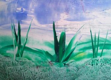 Wachsmalbild Landschaft