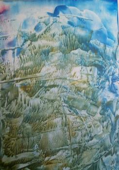 Wachsmalbild Landschaft